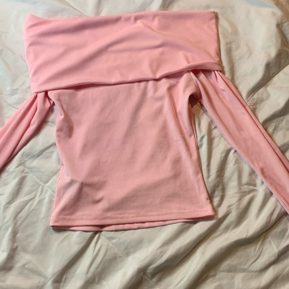SHEIN Pink Ribbed Off-Shoulder Top